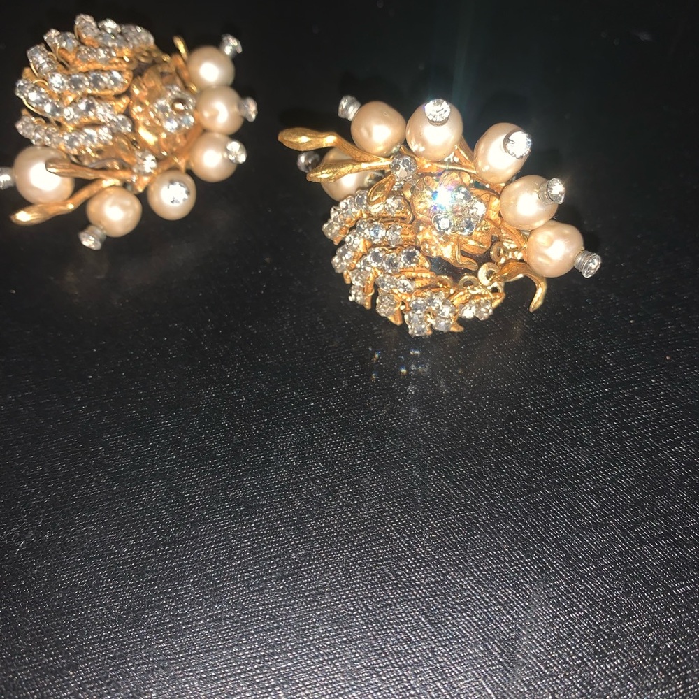 Elegant Gold and Cream Pearl Earrings with Sparkling Accents